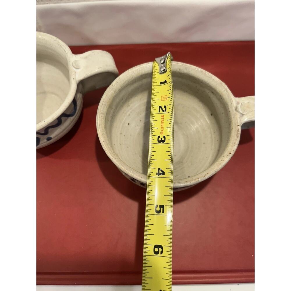Cobble Hill Pottery Set Of 2 Stoneware Soup Bowls Speckled Blue Abstract Design - Picture 8 of 9